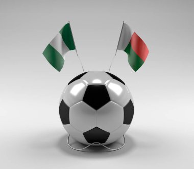 Nijerya - Madagaskar Futbol Bayrakları, Beyaz Arkaplan - 3D Render