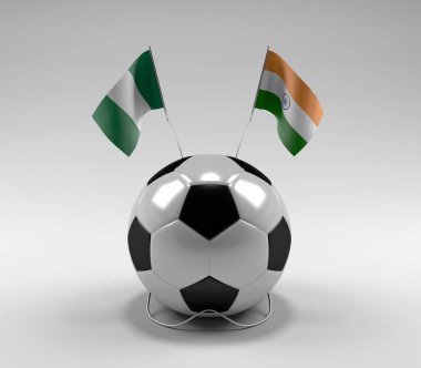 Nijerya - Hindistan Futbol Bayrakları, Beyaz Arkaplan - 3D Render