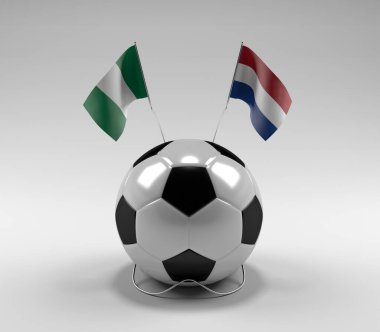 Nijerya - Hollanda Futbol Bayrakları, Beyaz Arkaplan - 3D Render