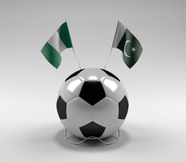 Nijerya - Pakistan Futbol Bayrakları, Beyaz Arkaplan - 3D Render