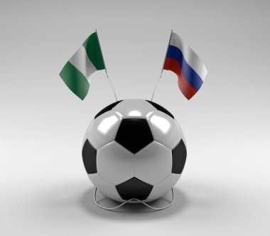 Nijerya - Rusya Futbol Bayrakları, Beyaz Arkaplan - 3D Render