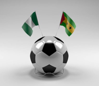 Nijerya - Sao-Tome-Principe Futbol Bayrakları, Beyaz Arkaplan - 3D Render