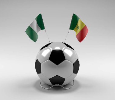 Nijerya - Senegal Futbol Bayrakları, Beyaz Arkaplan - 3D Render