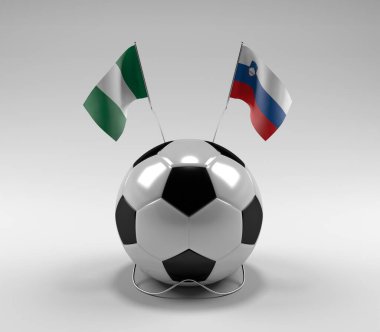 Nijerya - Slovenya Futbol Bayrakları, Beyaz Arkaplan - 3D Render