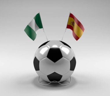 Nijerya - İspanya Futbol Bayrakları, Beyaz Arkaplan - 3D Render