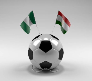 Nijerya - Tacikistan Futbol Bayrakları, Beyaz Arkaplan - 3D Render