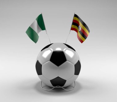 Nijerya - Uganda Futbol Bayrakları, Beyaz Arkaplan - 3D Render