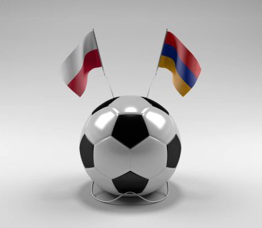 Polonya - Ermenistan Futbol Bayrakları, Beyaz Arkaplan - 3D Render
