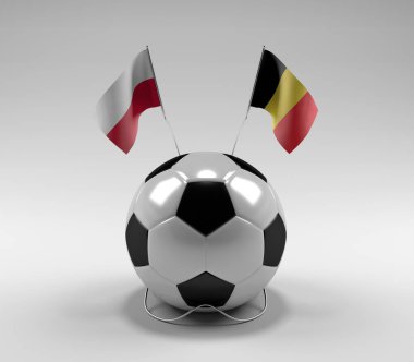 Polonya - Belçika Futbol Bayrakları, Beyaz Arkaplan - 3D Render