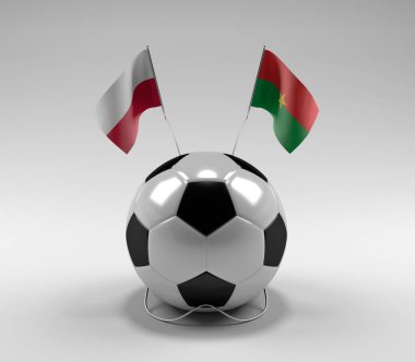 Polonya - Burkina-Faso Futbol Bayrakları, Beyaz Arkaplan - 3D Render