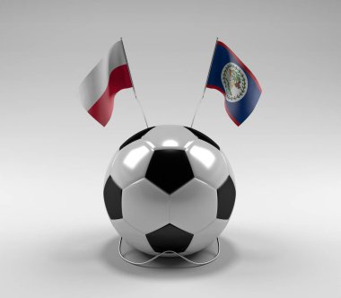 Polonya - Belize Futbol Bayrakları, Beyaz Arkaplan - 3D Render