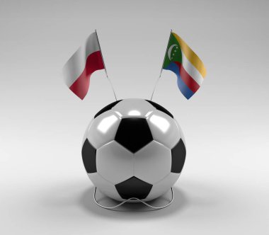 Polonya - Komoros Futbol Bayrakları, Beyaz Arkaplan - 3D Render
