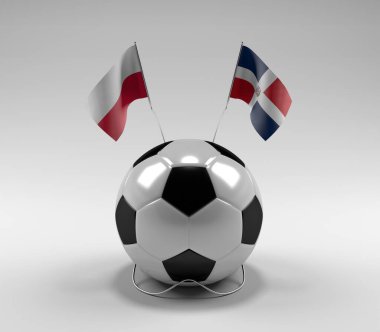 Polonya - Dominik Cumhuriyeti Futbol Bayrakları, Beyaz Arkaplan - 3D Render
