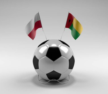 Polonya - Gine-Bissau Futbol Bayrakları, Beyaz Arkaplan - 3D Render