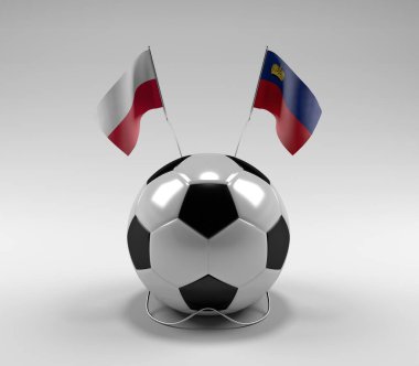 Polonya - Lihtenştayn Futbol Bayrakları, Beyaz Arkaplan - 3D Render