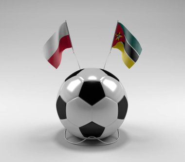 Polonya - Mozambik Futbol Bayrakları, Beyaz Arkaplan - 3D Render