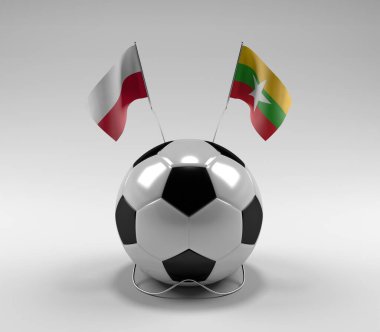 Polonya - Myanmar Futbol Bayrakları, Beyaz Arkaplan - 3D Render