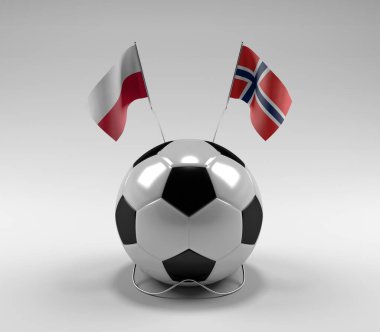 Polonya - Norveç Futbol Bayrakları, Beyaz Arkaplan - 3D Render