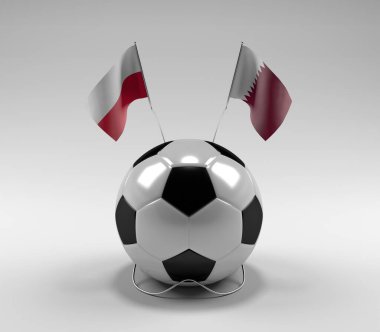 Polonya - Katar Futbol Bayrakları, Beyaz Arkaplan - 3D Render
