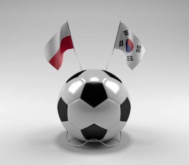 Polonya - Güney Kore Futbol Bayrakları, Beyaz Arkaplan - 3D Render