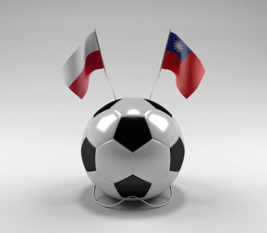 Polonya - Tayvan Futbol Bayrakları, Beyaz Arkaplan - 3D Render