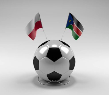 Polonya - Güney Sudan Futbol Bayrakları, Beyaz Arkaplan - 3D Render