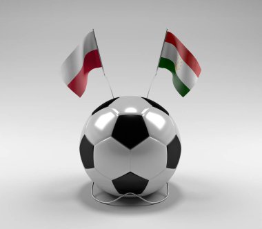 Polonya - Tacikistan Futbol Bayrakları, Beyaz Arkaplan - 3D Render