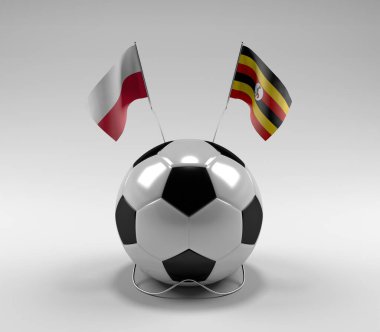 Polonya - Uganda Futbol Bayrakları, Beyaz Arkaplan - 3D Render