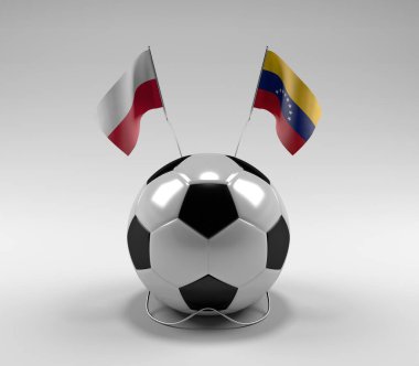 Polonya - Venezuela Futbol Bayrakları, Beyaz Arkaplan - 3D Render