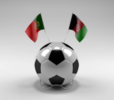 Portekiz - Afganistan Futbol Bayrakları, Beyaz Arkaplan - 3D Yapılandırma