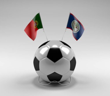 Portekiz - Belize Futbol Bayrakları, Beyaz Arkaplan - 3D Render
