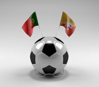 Portekiz - Bhutan Futbol Bayrakları, Beyaz Arkaplan - 3D Render