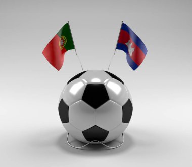 Portekiz - Kamboçya Futbol Bayrakları, Beyaz Arkaplan - 3D Render