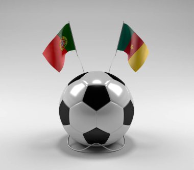 Portekiz - Kamerun Futbol Bayrakları, Beyaz Arkaplan - 3D Render