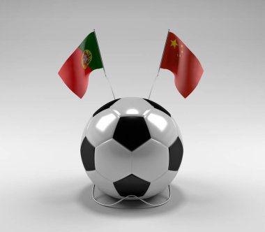 Portekiz - Çin Futbol Bayrakları, Beyaz Arkaplan - 3D Yapılandırma