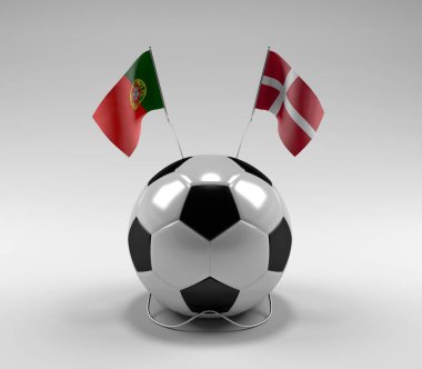 Portekiz - Danimarka Futbol Bayrakları, Beyaz Arkaplan - 3D Render
