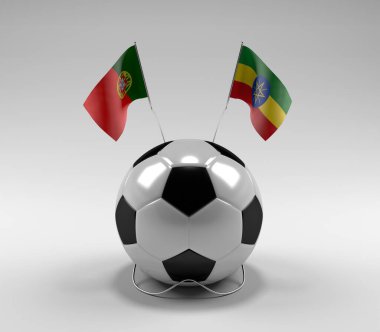 Portekiz - Etiyopya Futbol Bayrakları, Beyaz Arkaplan - 3D Render