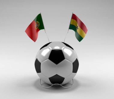 Portekiz - Gana Futbol Bayrakları, Beyaz Arkaplan - 3D Render