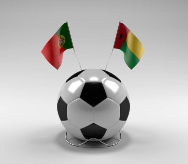 Portekiz - Gine-Bissau Futbol Bayrakları, Beyaz Arkaplan - 3D Render