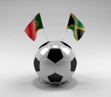 Portekiz - Jamaika Futbol Bayrakları, Beyaz Arkaplan - 3D Render