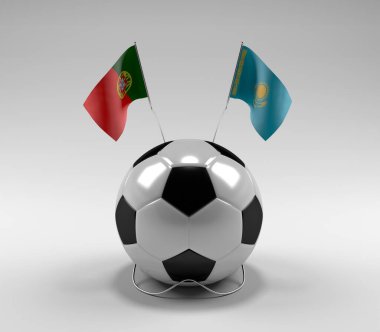 Portekiz - Kazakistan Futbol Bayrakları, Beyaz Arkaplan - 3D Render