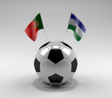 Portekiz - Lesotho Futbol Bayrakları, Beyaz Arkaplan - 3D Render