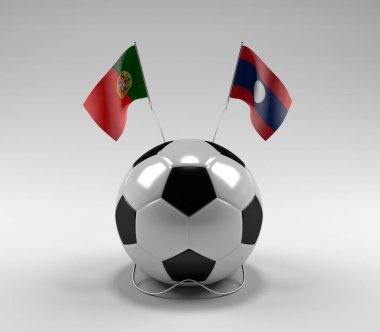 Portekiz - Laos Futbol Bayrakları, Beyaz Arkaplan - 3D Render