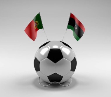 Portekiz - Libya Futbol Bayrakları, Beyaz Arkaplan - 3D Yapılandırma