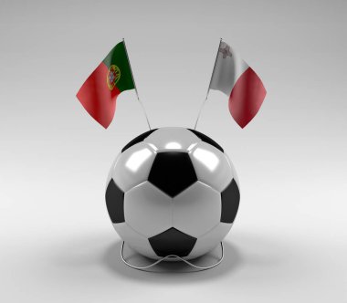 Portekiz - Malta Futbol Bayrakları, Beyaz Arkaplan - 3D Render