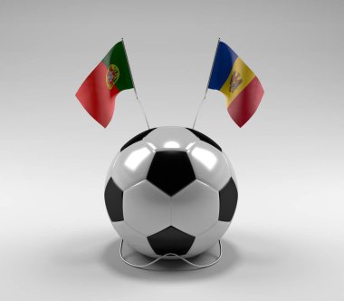 Portekiz - Moldova Futbol Bayrakları, Beyaz Arkaplan - 3D Render