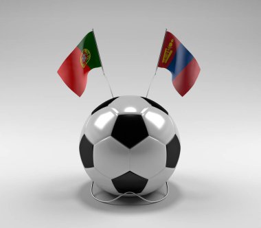 Portekiz - Moğolistan Futbol Bayrakları, Beyaz Arkaplan - 3D Render
