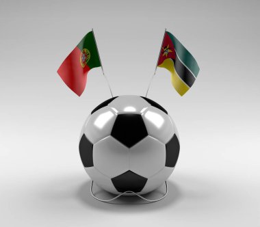 Portekiz - Mozambik Futbol Bayrakları, Beyaz Arkaplan - 3D Render