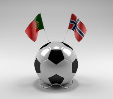 Portekiz - Norveç Futbol Bayrakları, Beyaz Arkaplan - 3D Render
