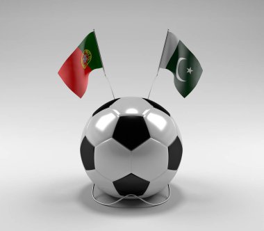 Portekiz - Pakistan Futbol Bayrakları, Beyaz Arkaplan - 3D Yapılandırma